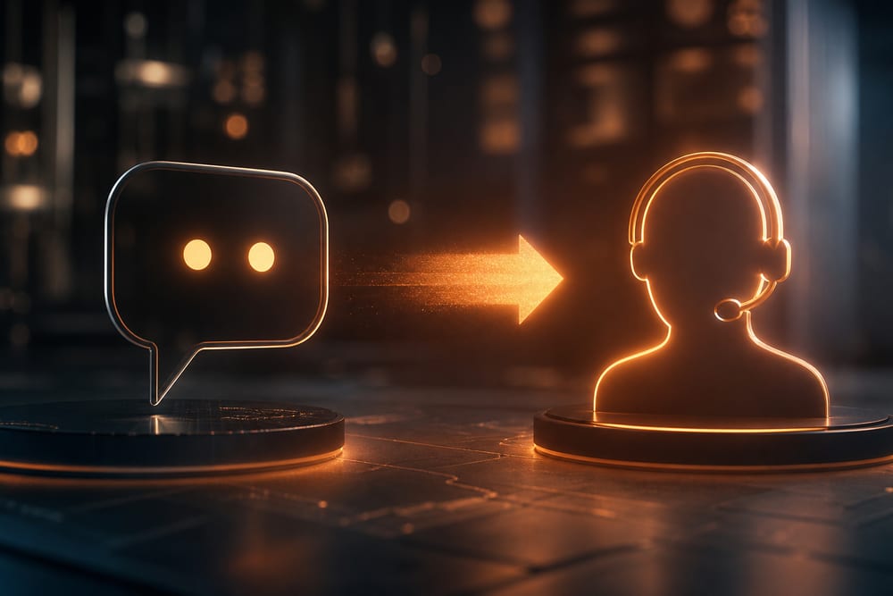 AI assistant escalating a tricky question to a human team member for review.