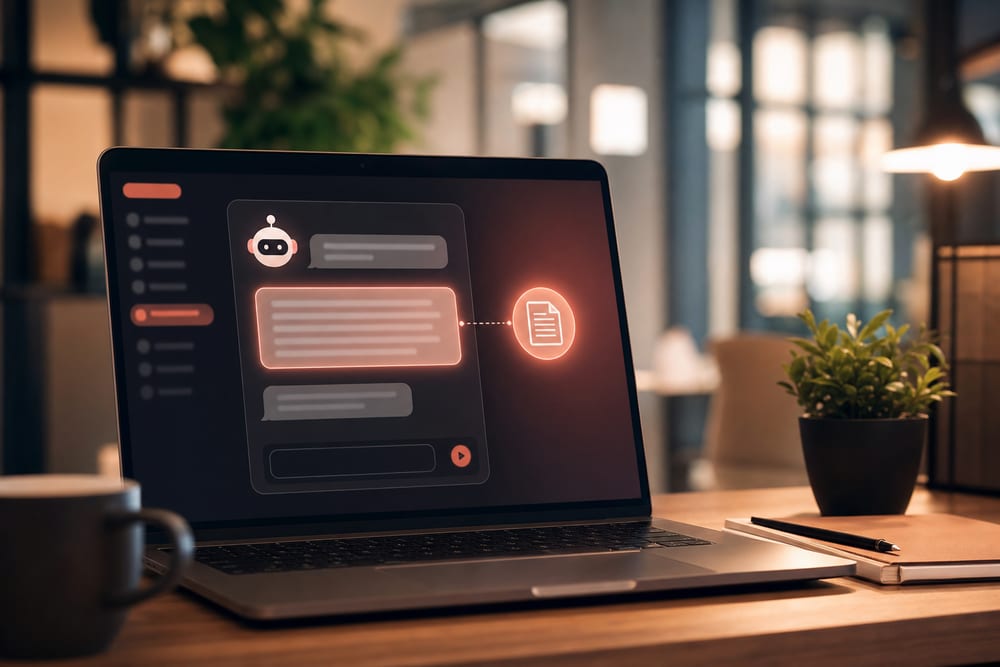 Customer-facing AI FAQ assistant answering questions from a company knowledge base on a website.