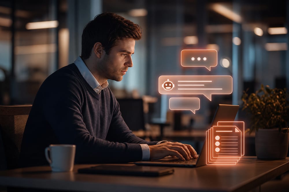 Employees asking an internal AI handbook bot a policy question and getting an instant cited answer.