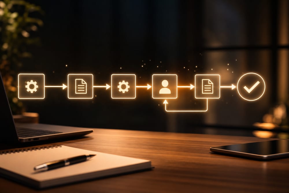 Automated workflow connecting steps and approvals across business apps without manual data entry.