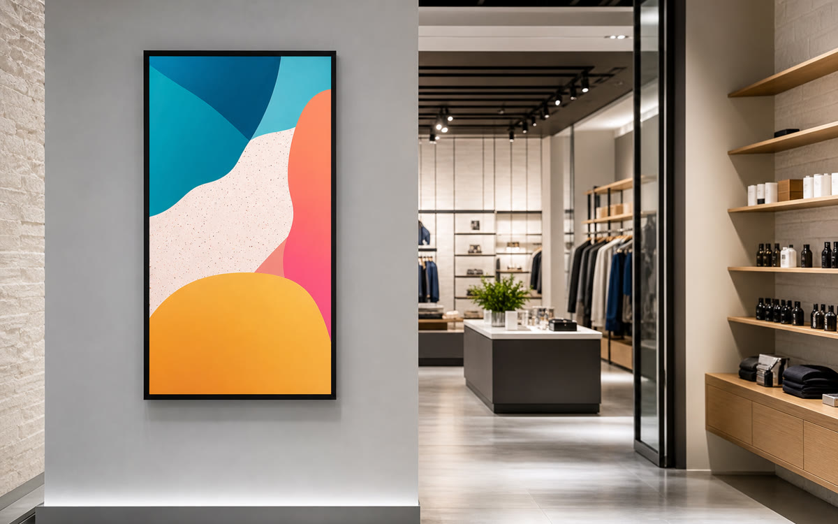 Retail digital signage and menu board display installation in a Northern Virginia storefront.