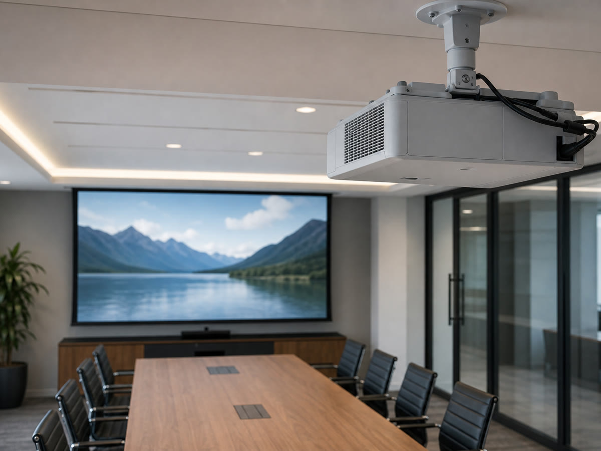 Ceiling-mounted commercial projector installation for conference rooms in Arlington and Fairfax.