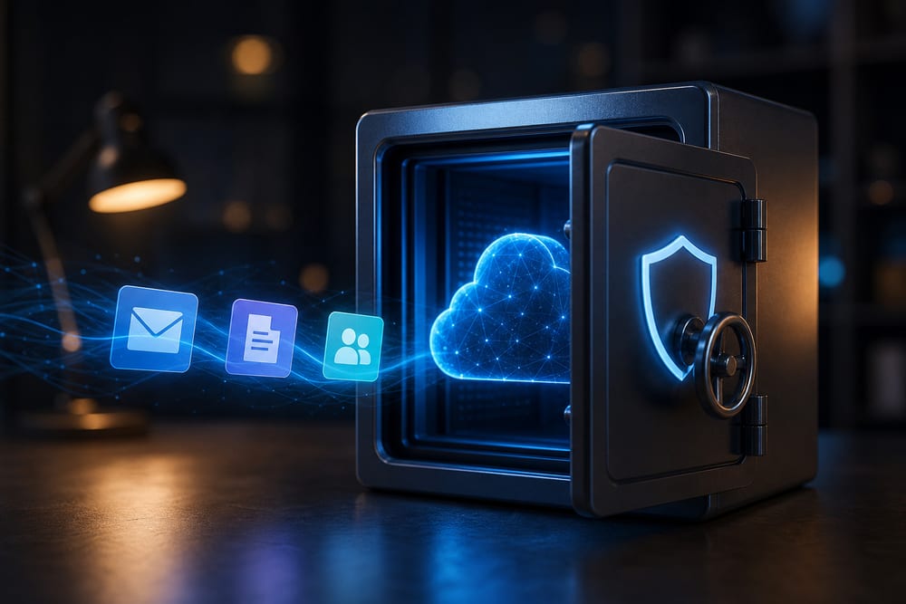 Microsoft 365 backup protecting Exchange, OneDrive, SharePoint, and Teams data for a small business.