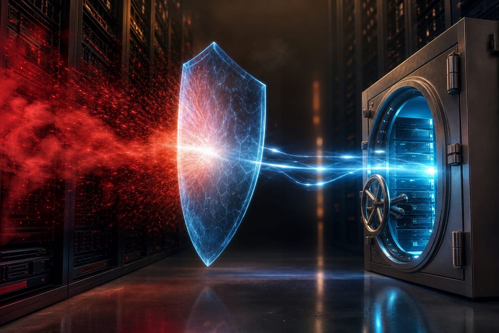 Ransomware recovery playbook being executed to restore clean data from immutable backups.