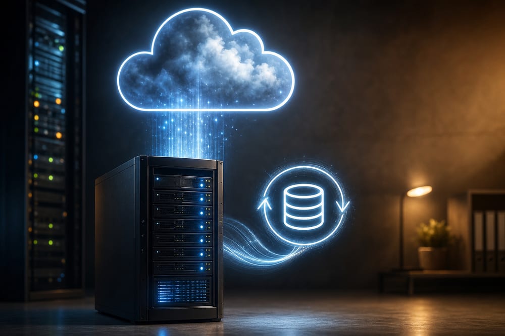 On-premises server being migrated to the cloud with backup and replication in Northern Virginia.