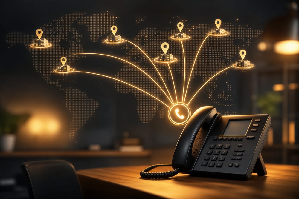 Multi-location call routing and reception IVR connecting several offices on one phone system.