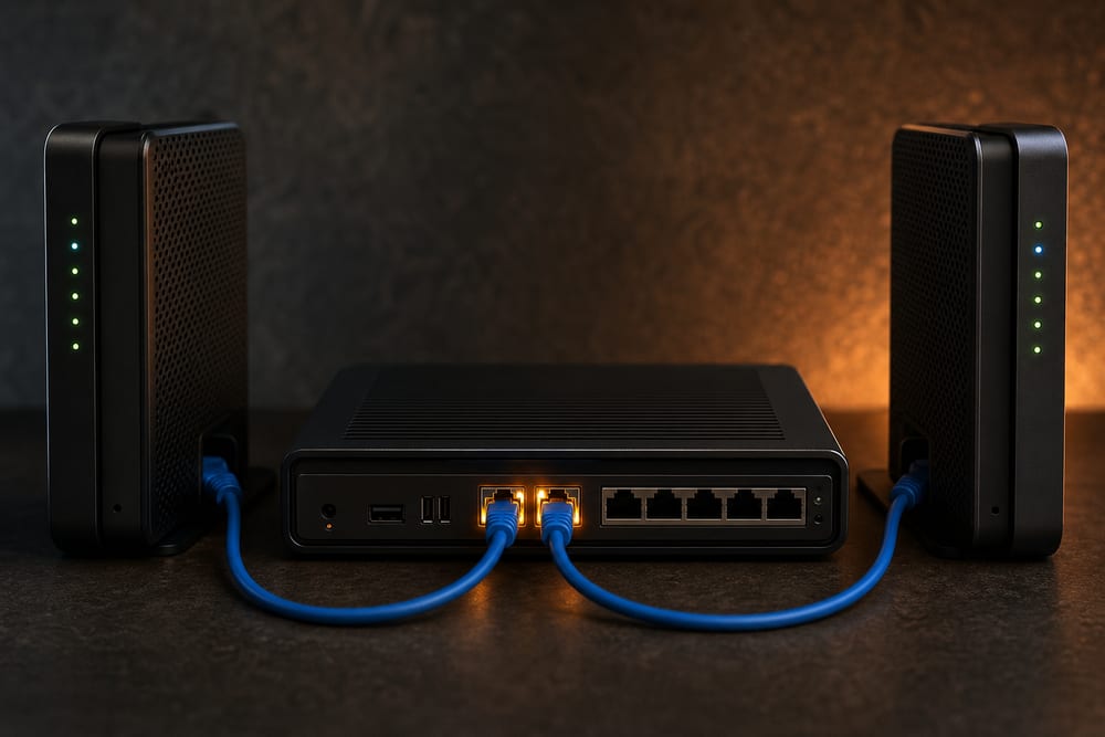 Dual internet circuits and a firewall configured for ISP failover in a Northern Virginia office.