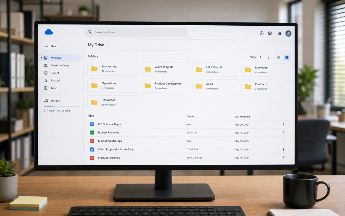 Google Drive shared drives organization for a small business team in the DMV.