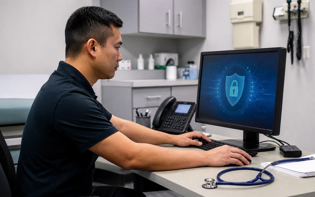 Healthcare workstation hardening with encryption and endpoint protection in a Northern Virginia clinic.