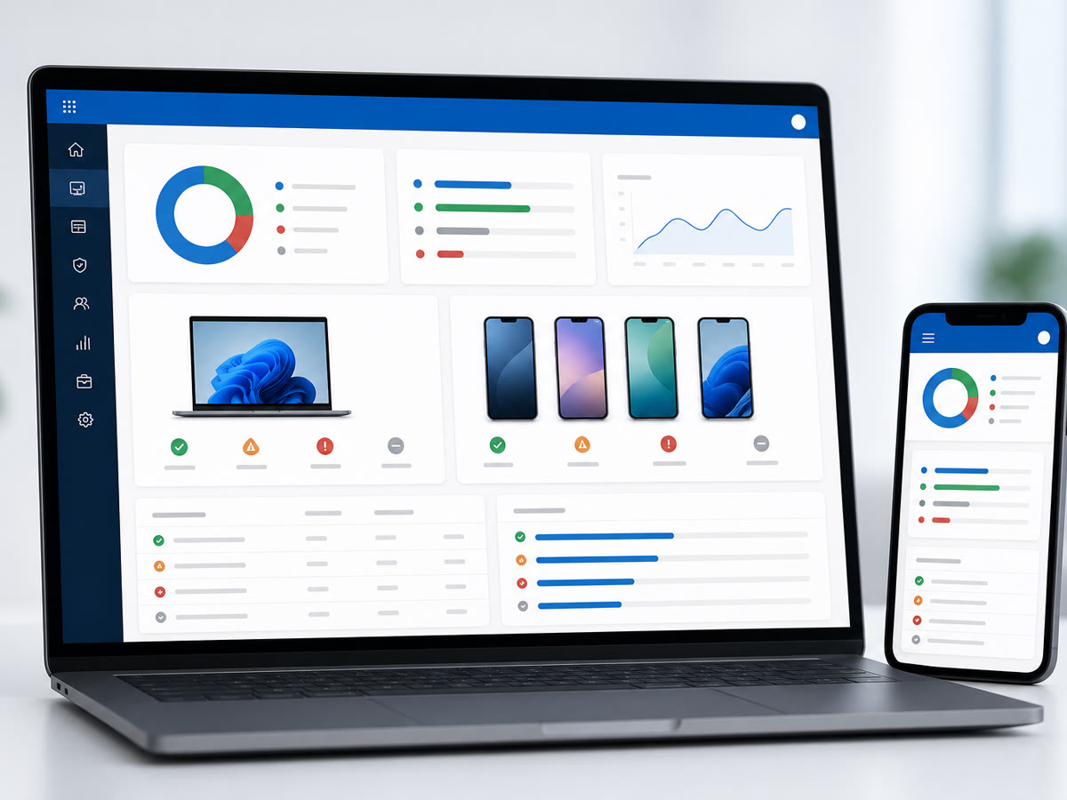 Microsoft Intune device management for laptops and phones in a small business.