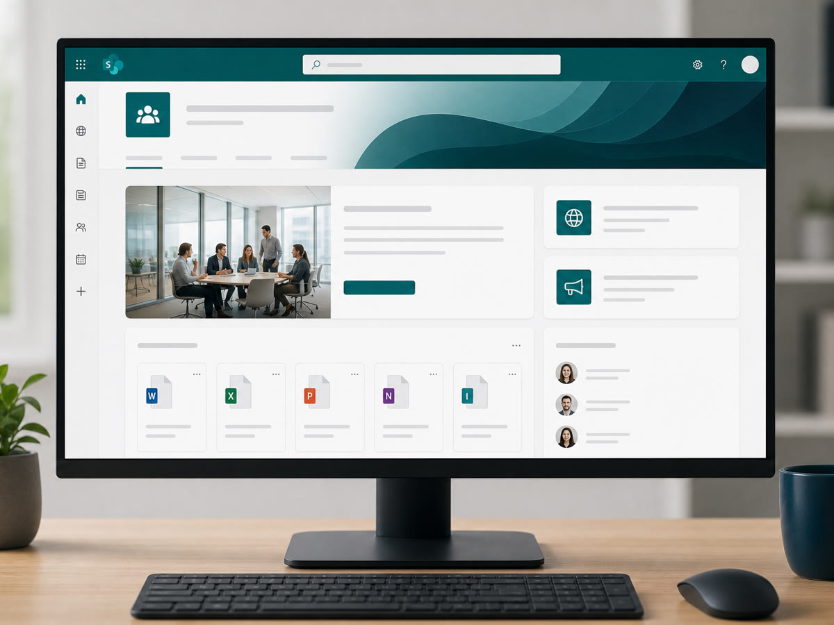 Microsoft SharePoint team site and document library for a small business.