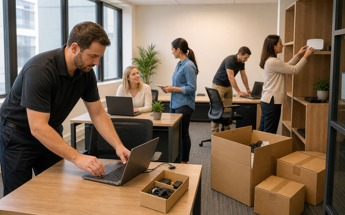 New small business office IT onboarding with laptops, email, and Wi‑Fi setup in Northern Virginia.