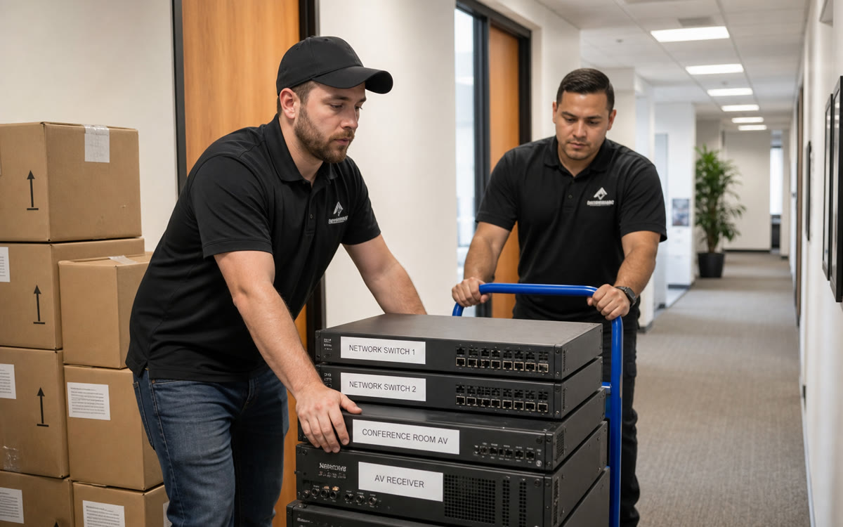 Network and AV equipment relocation during an office move in the DMV.
