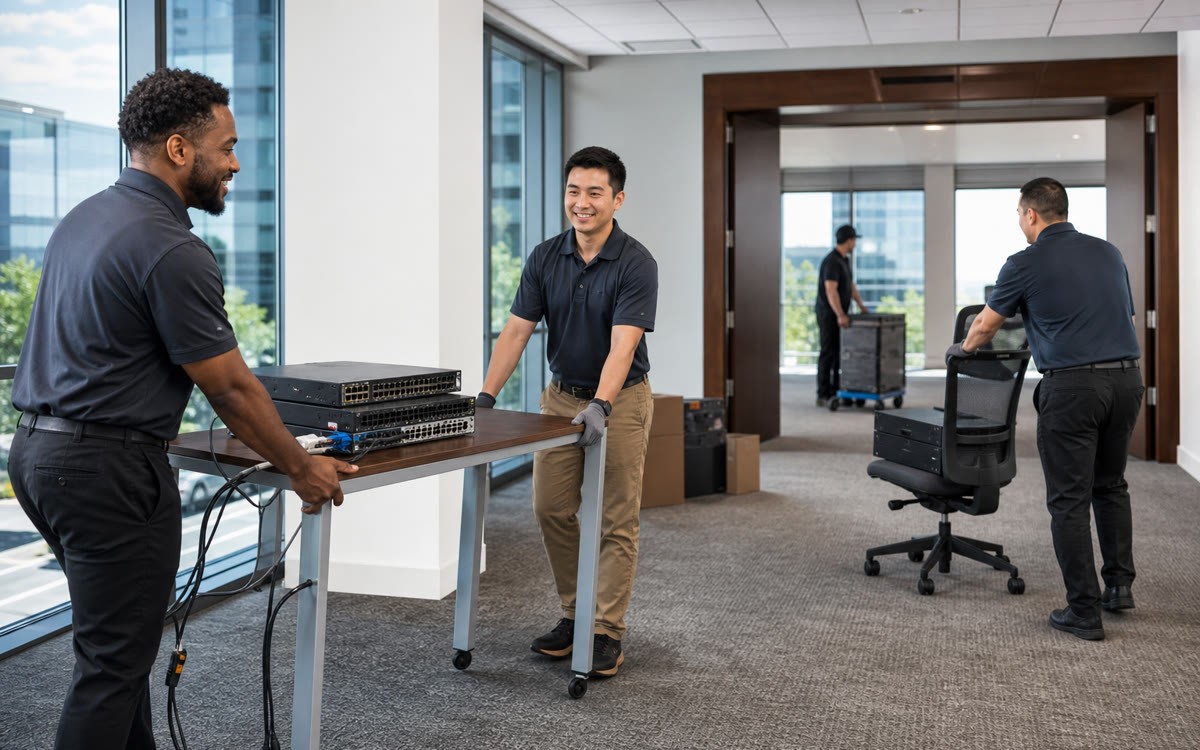Suite-to-suite office move IT setup in a Tysons Corner business park in Northern Virginia.